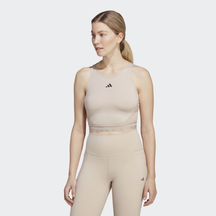 Adidas Aeroready Hyperglam Crop Débardeur Taupe