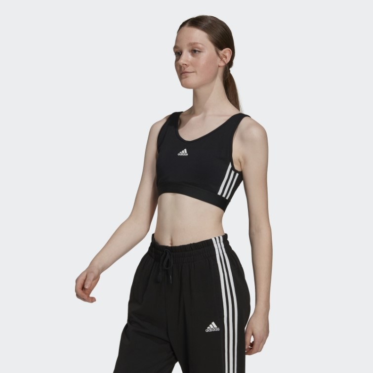 Crop Top Adidas Essentials 3 Bandes Noir Avec Pads Amovibles