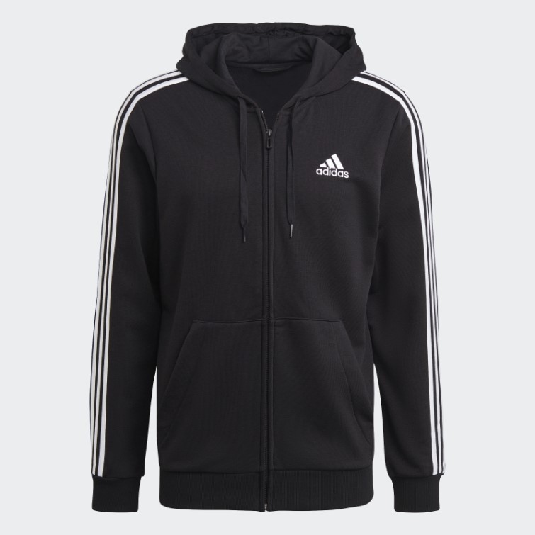 Adidas Essentials French Terry 3-stripes Full-zip Hoodie Noir élégant
