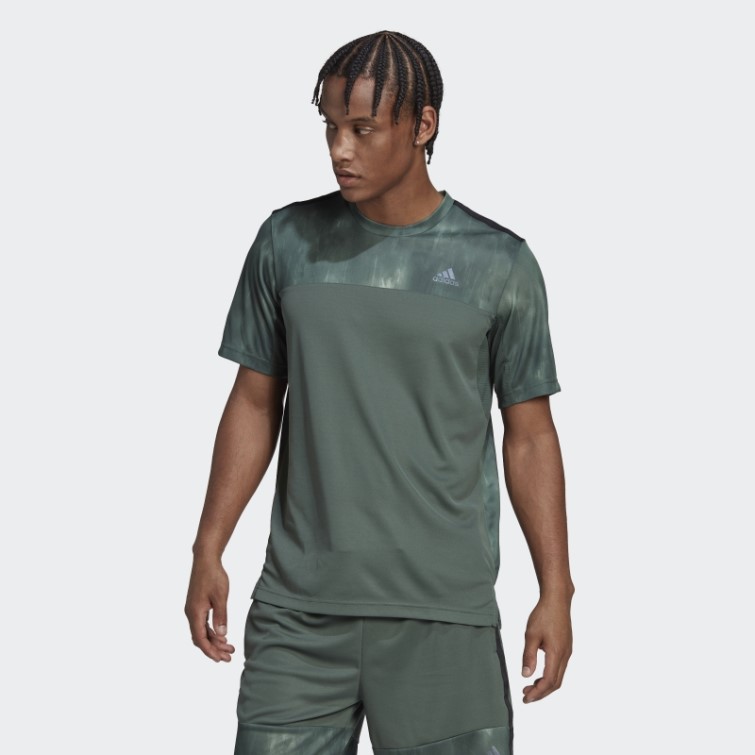 Adidas Oxyde Vert Aeroready Workout T-shirt D'entraînement à Imprimé Craie