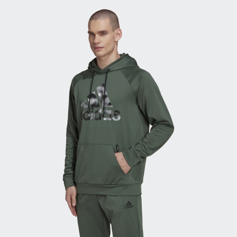 Adidas Aeroready Game And Go Camo Logo Hoodie Vert Oxyde