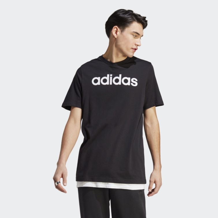 Adidas Essentials Maillot Simple Logo Brodé Linéaire T-shirt Noir