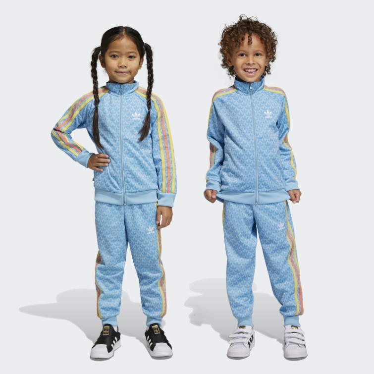 Adidas Survetement Monogramme Print Bleu Clair Fashion