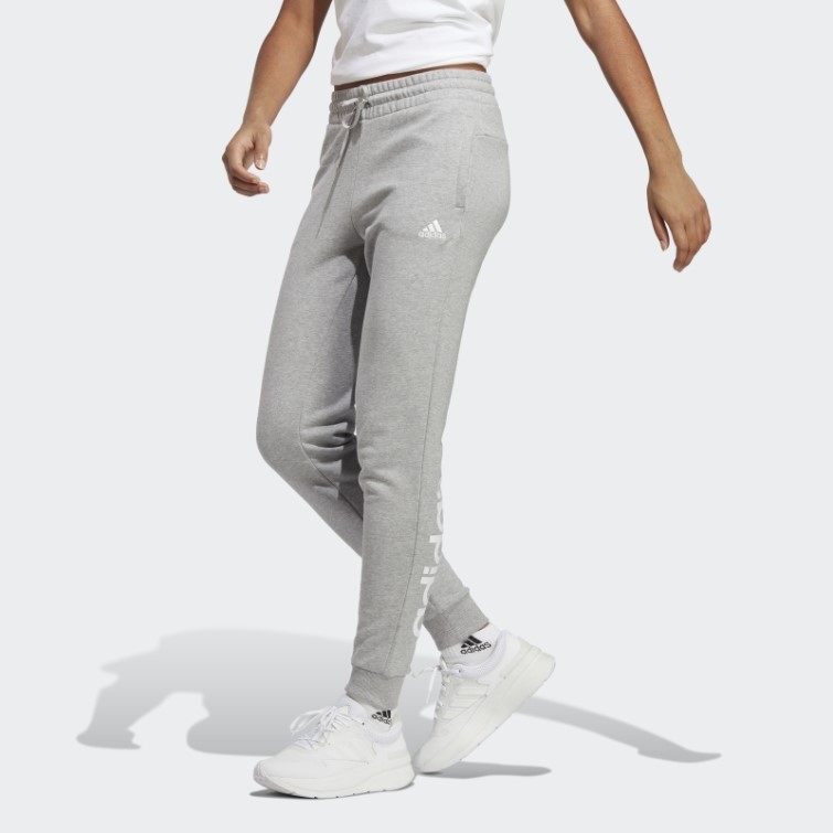 Pantalon Adidas Essentials Linear En Molleton Gris Moyen à Revers