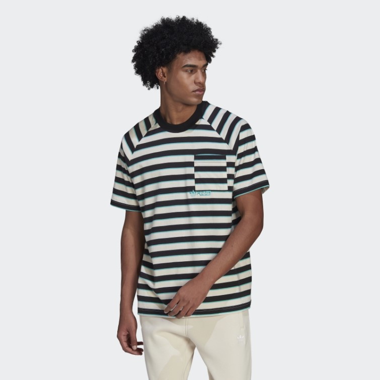 T-shirt à Poche Rayé Noir Adidas