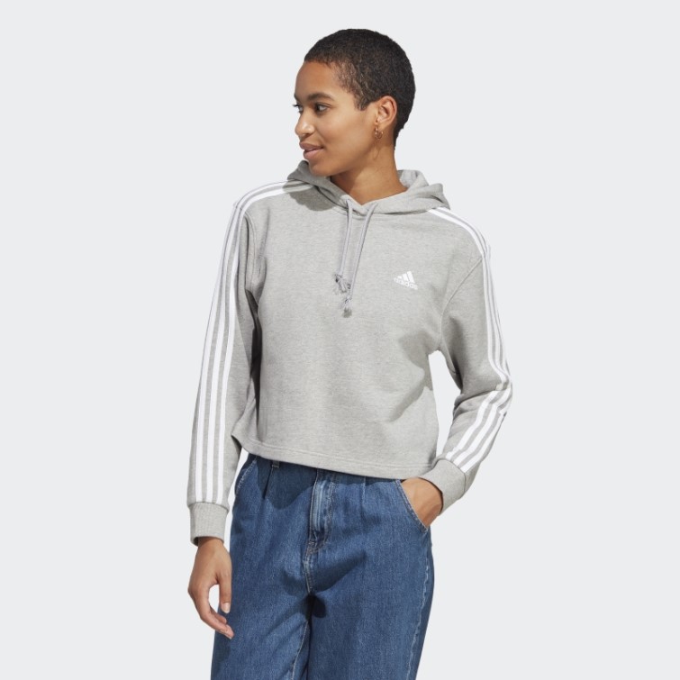 Adidas Essentials 3-stripes French Terry Crop Hoodie Blanc élégant