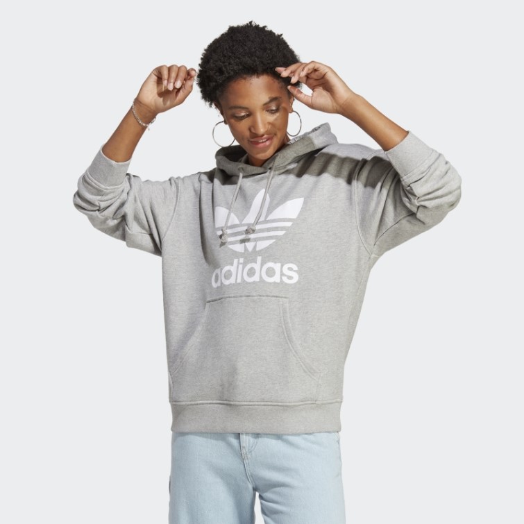 Sweat à Capuche Trèfle Gris Moyen Adidas