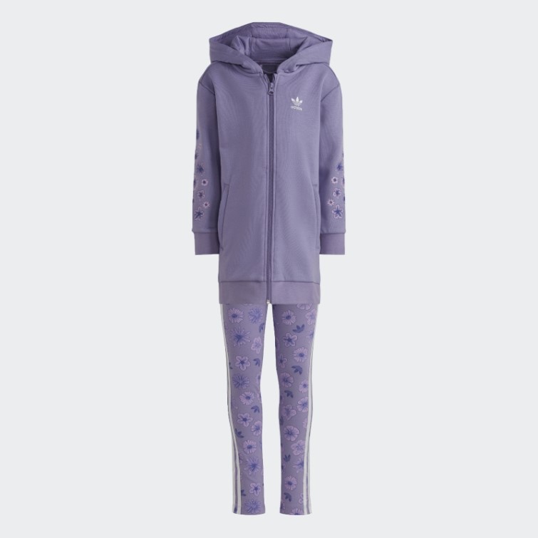 Sweat à Capuche Allongé Zippé à Fleurs Adidas Lilas