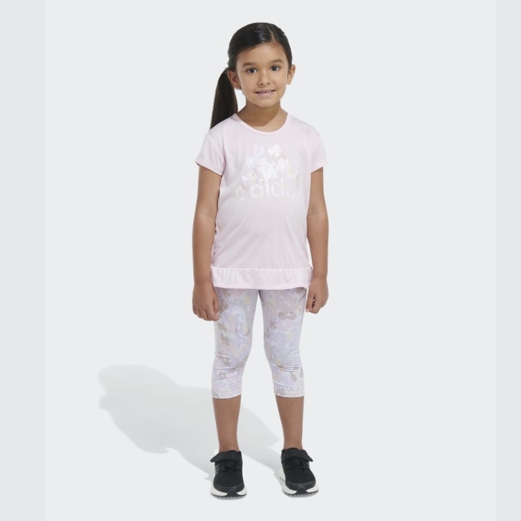 Ensemble T-shirt Adidas Chiné Rose Et Capri Imprimé Sur L'ensemble