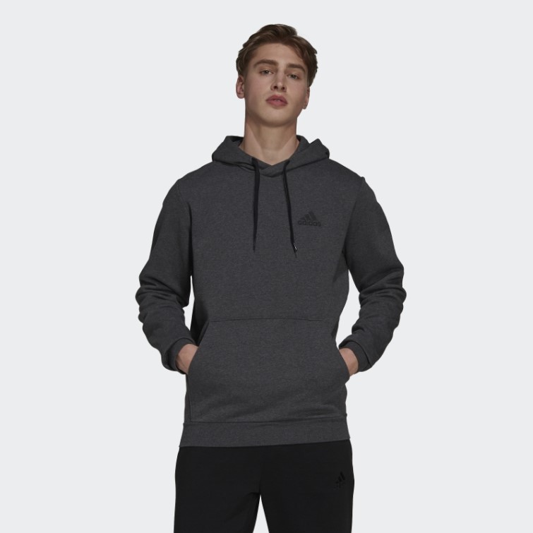 Adidas Essentials Sweat à Capuche Polaire Gris Foncé Chiné