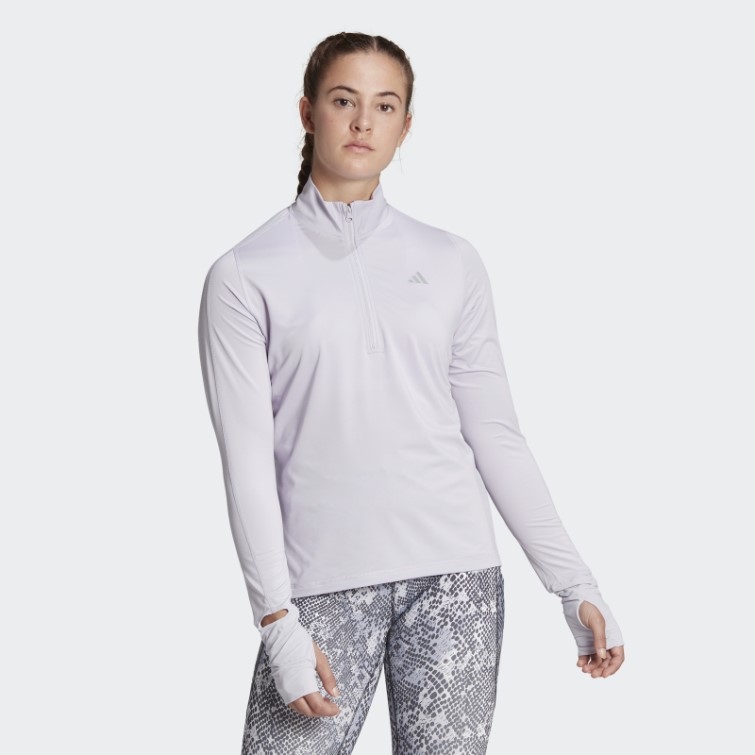 Adidas Fast Running Half-zip Long Sleeve Top Argent Aube Mode