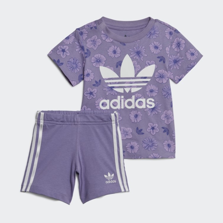 Adidas Ensemble T-shirt Et Short à Fleurs Lilas