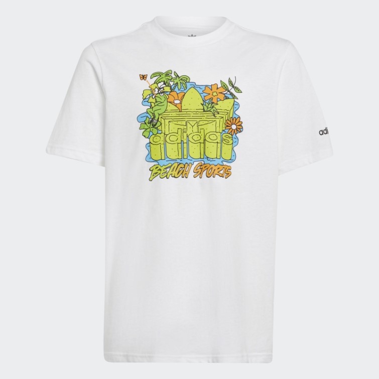 Adidas T-shirt Blanc Graphique Stoked Beach