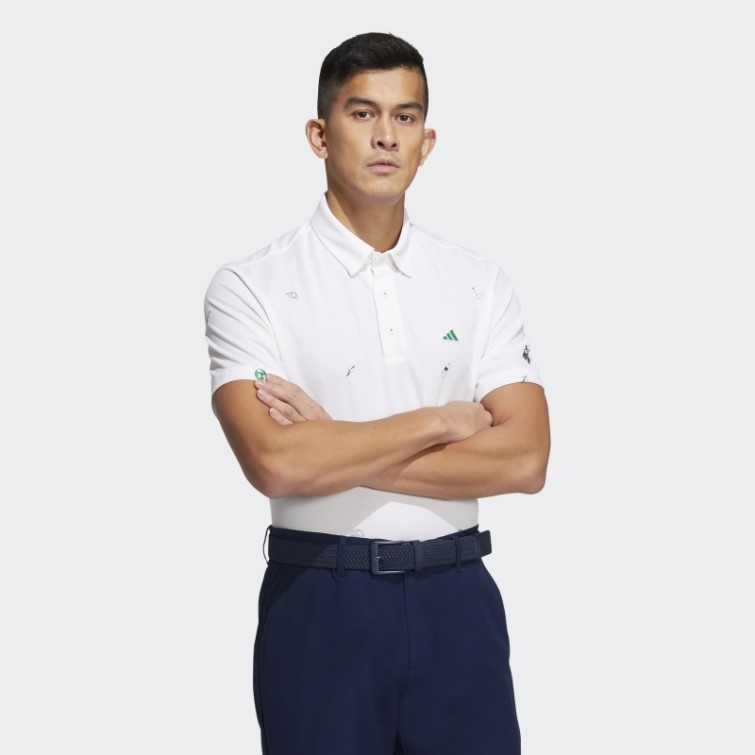 Polo Adidas Play Vert Monogramme Blanc