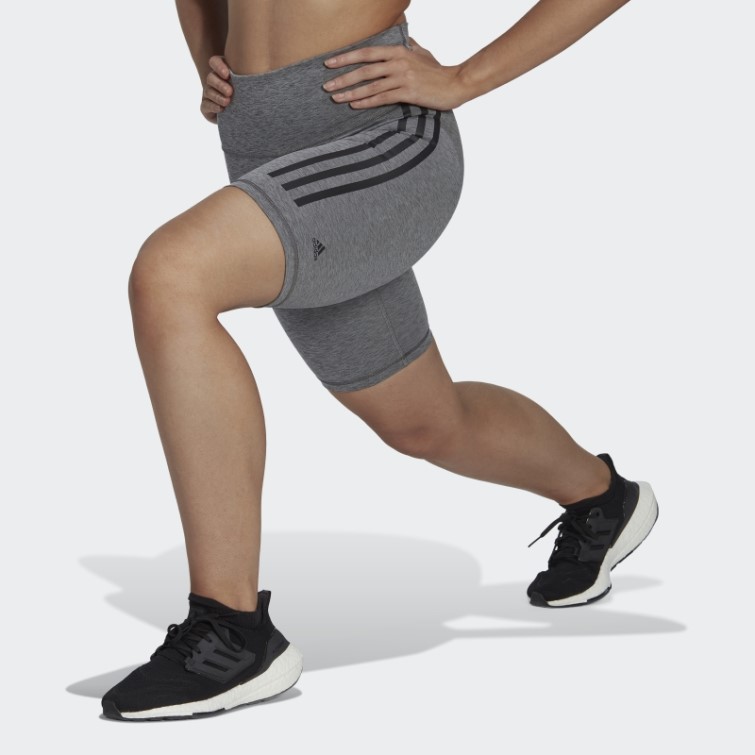 Adidas Leggings Gris Foncé Chiné Optime Trainicons 3-stripes Bike Short Leggings