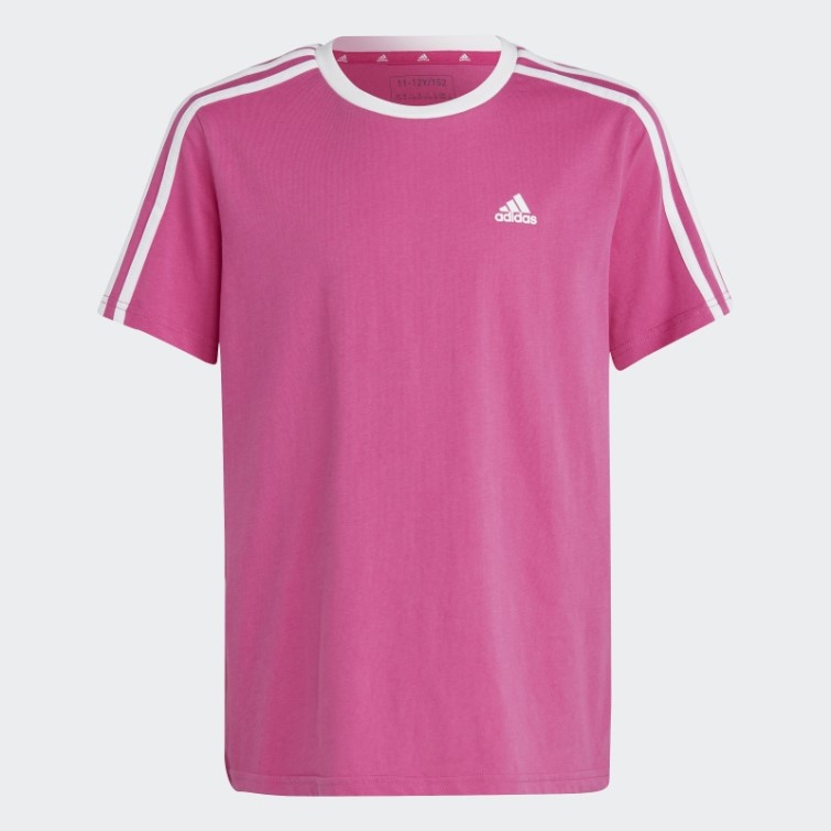 Adidas Fuchsia Essentials T-shirt Boyfriend Coupe Ample En Coton à 3 Bandes