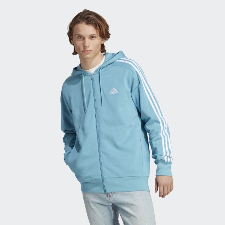 Sweat à Capuche Adidas Essentials French Terry 3-stripes Bleu