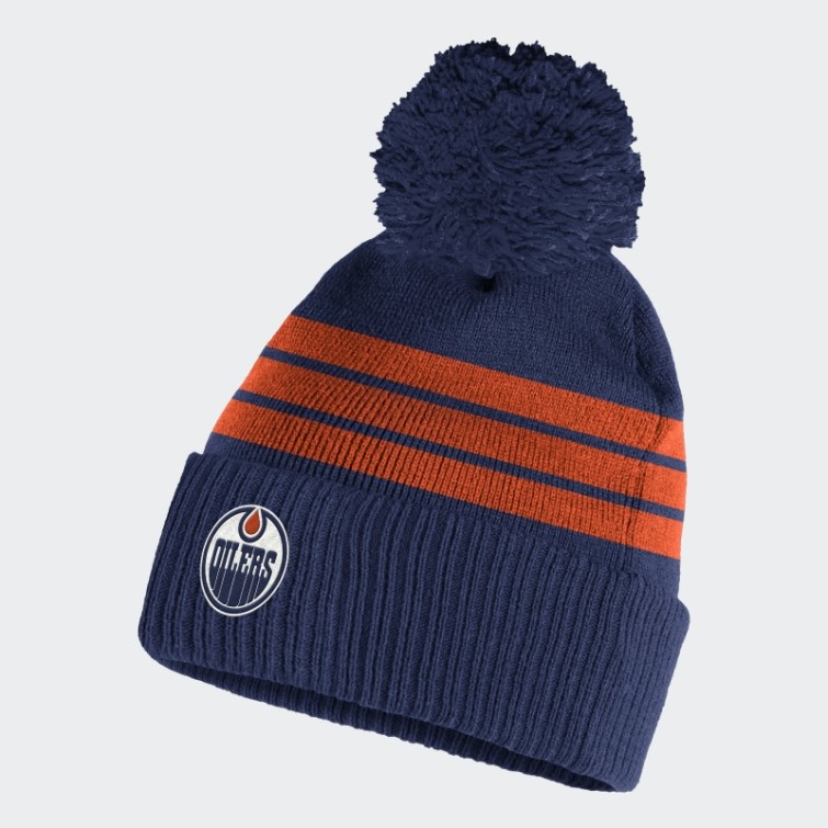 Bonnet à Pompon à Revers Oilers Adidas Bleu