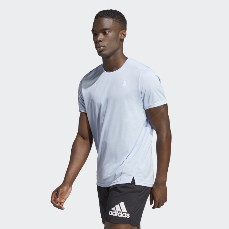 Adidas Boston Marathon Allover Print Tee Bleu Aube
