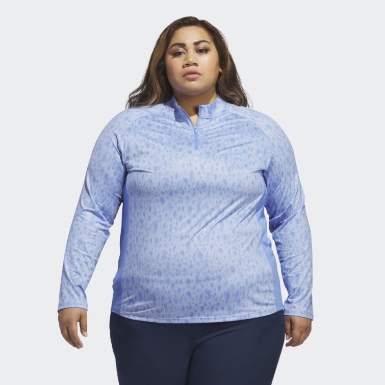 Bleu Polo De Golf Adidas Ultimate365 Imprimé Col Cheminée 1/4 Zip (grande Taille)