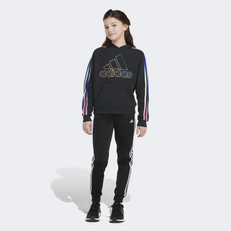 Adidas Sweat à Capuche En Molleton à 3 Bandes Multicolores Noir