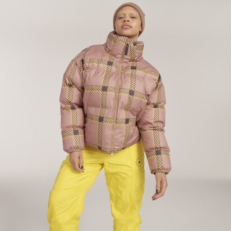 Adidas By Stella Mccartney Veste D'hiver Courte Matelassée Imprimée Camel Hot