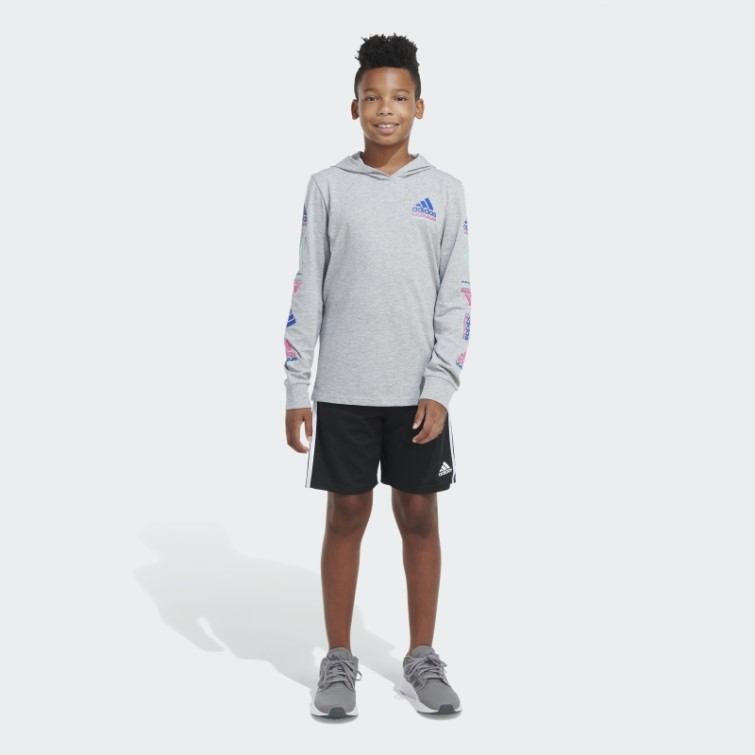 Tee Shirt Adidas Ls Hood Gris Chiné Htr Echo Brand Love