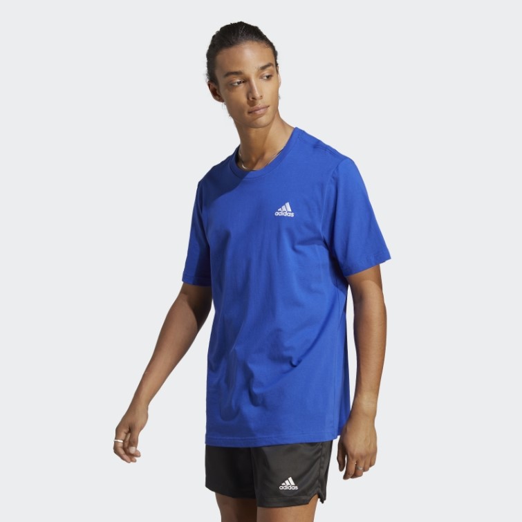 Adidas Essentials Single Jersey Brodé Petit Logo T-shirt Bleu