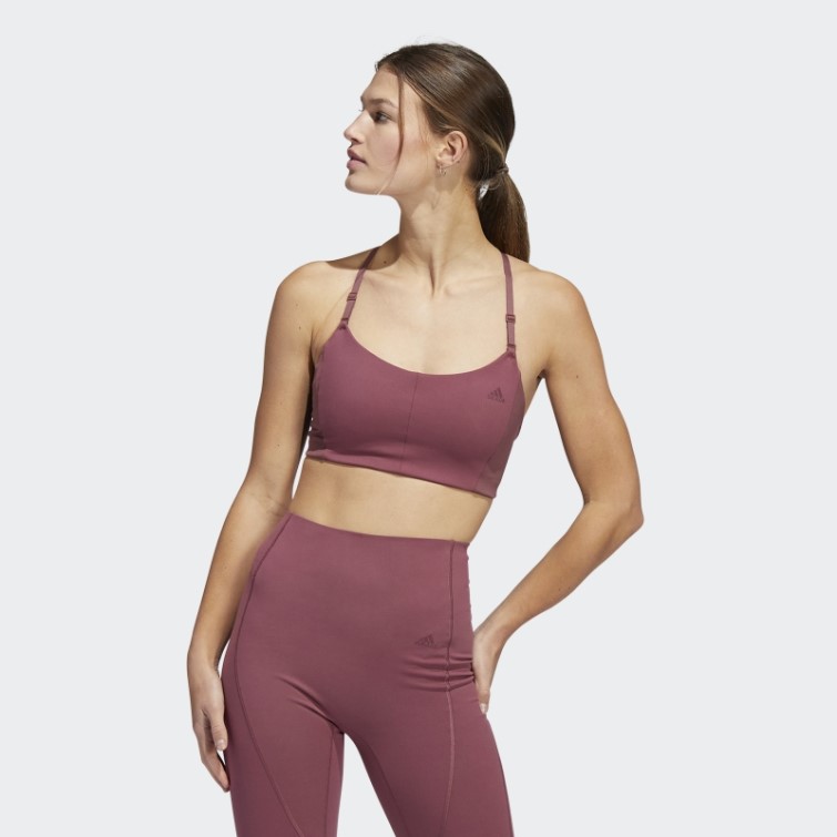 Soutien-gorge Yoga Studio Light-support 3-stripes Adidas Bordeaux