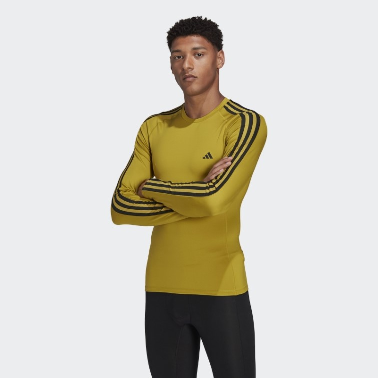 Adidas Techfit 3-stripes Training T-shirt à Manches Longues Olive