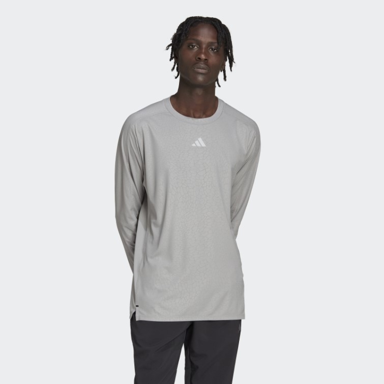 Mgh T-shirt à Manches Longues Adidas Workout Pu Print Gris Uni