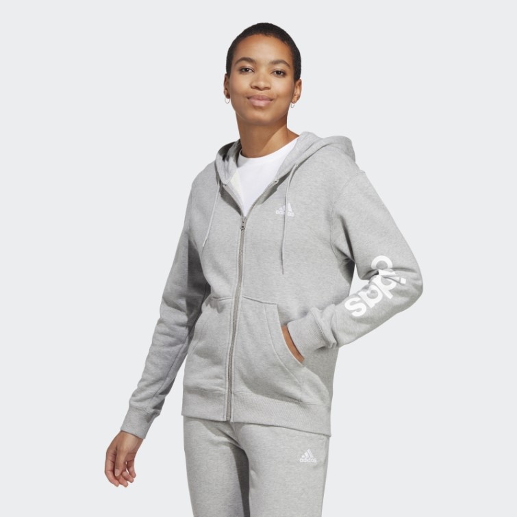 Sweat à Capuche En Molleton Gris Moyen Essentials Linear à Fermeture éclair Intégrale Adidas