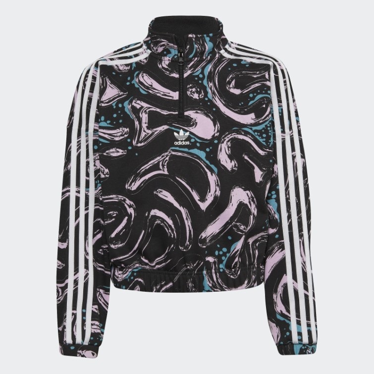 Sweat Ras Du Cou Court à Demi-zip Imprimé Adidas Noir