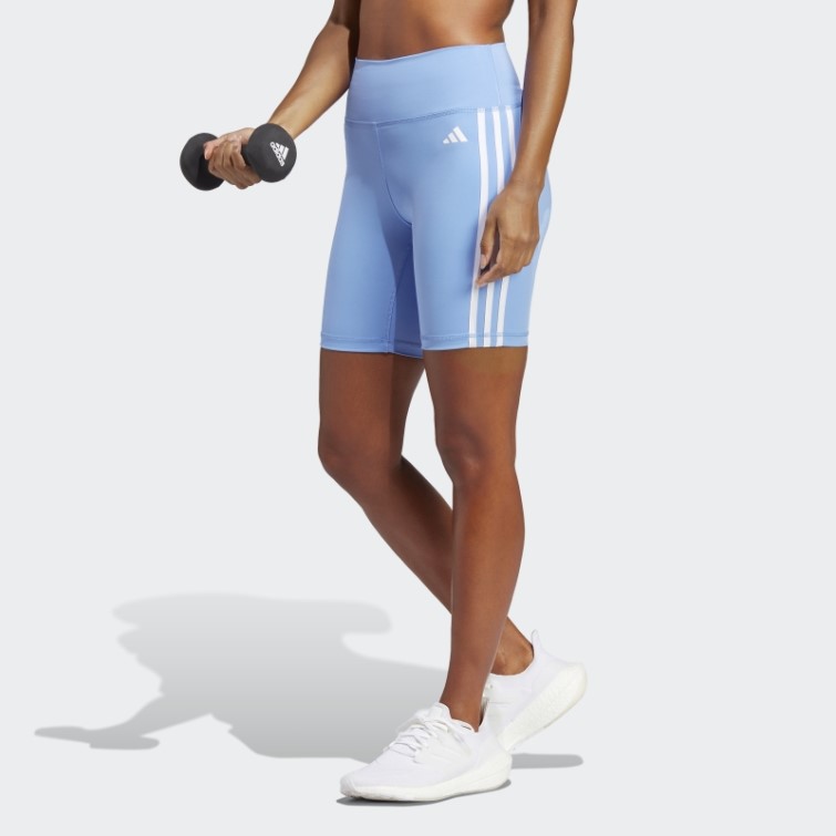 Adidas Training Essentials Legging Court Taille Haute 3 Bandes Bleu