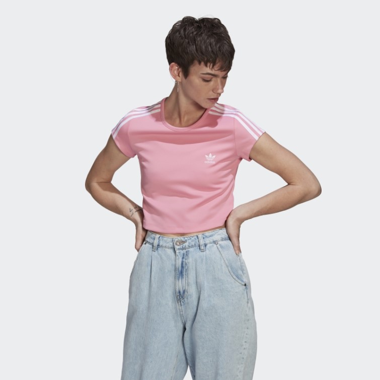 Adicolor Classics Crop T-shirt à 3 Bandes Rose Adidas