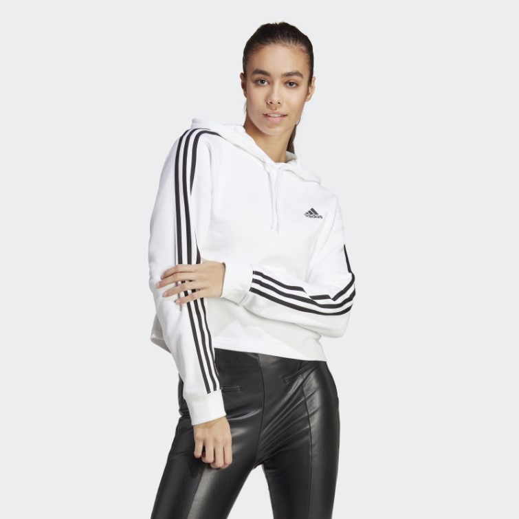 Adidas Essentials 3-stripes French Terry Crop Hoodie Blanc Mode
