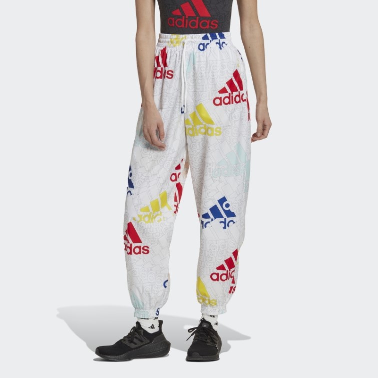 Pantalon Tissé Ample à Logo Multicolore Essentials Adidas Blanc