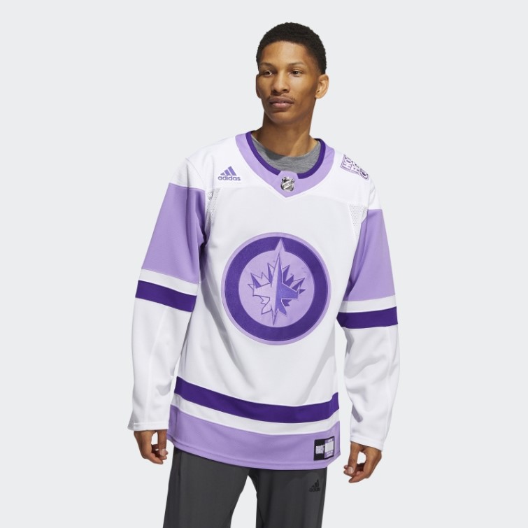 Adidas Jets Blanc Hockey Combat Le Cancer Maillot