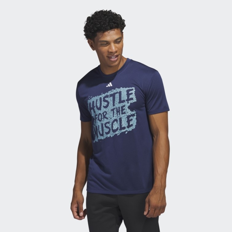 Bleu Foncé Adidas Hustle For The Muscle Aeroready T-shirt D'entraînement Graphique à Manches Courtes