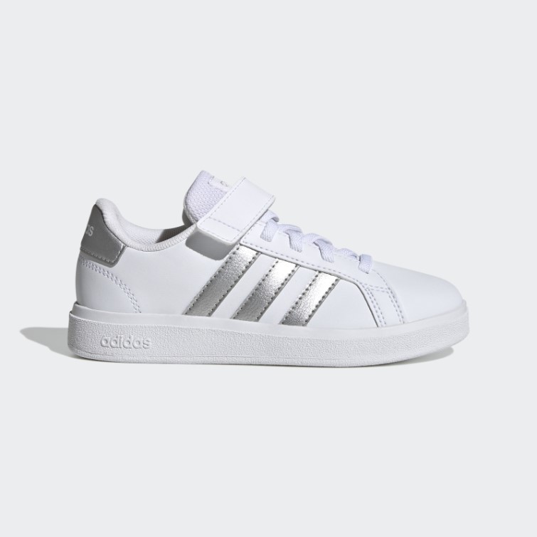 Adidas Grand Court Court Chaussures à Lacets élastiques Et Sangle Supérieure Argent