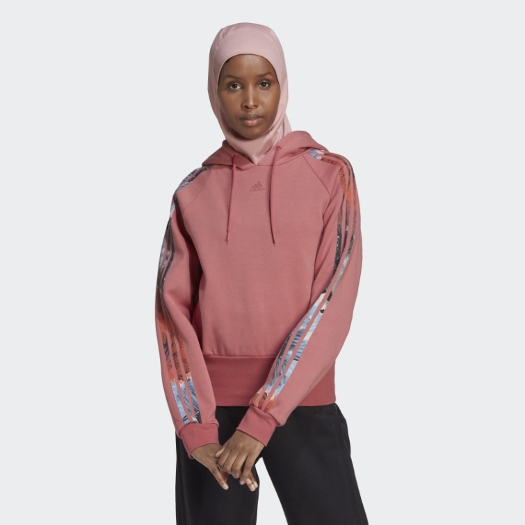 Adidas Sweat à Capuche Rouge à 3 Bandes à Fleurs