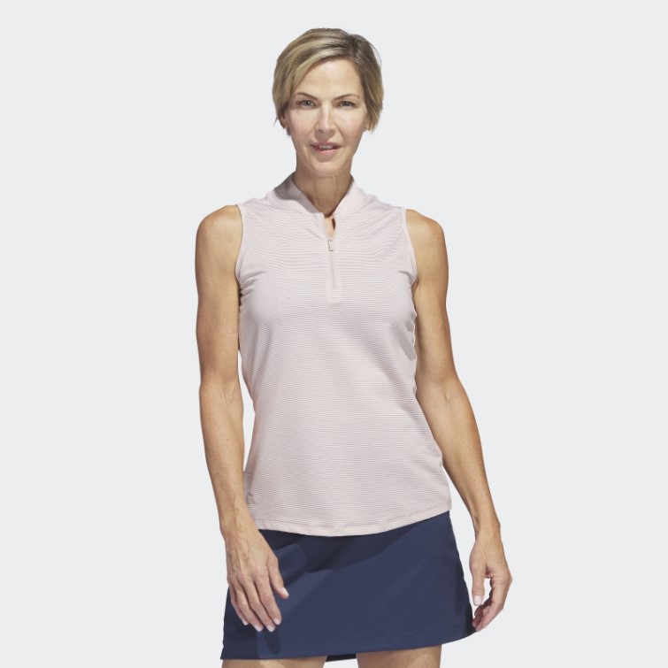 Polo De Golf Sans Manches Ottoman Bicolore Taupe Adidas