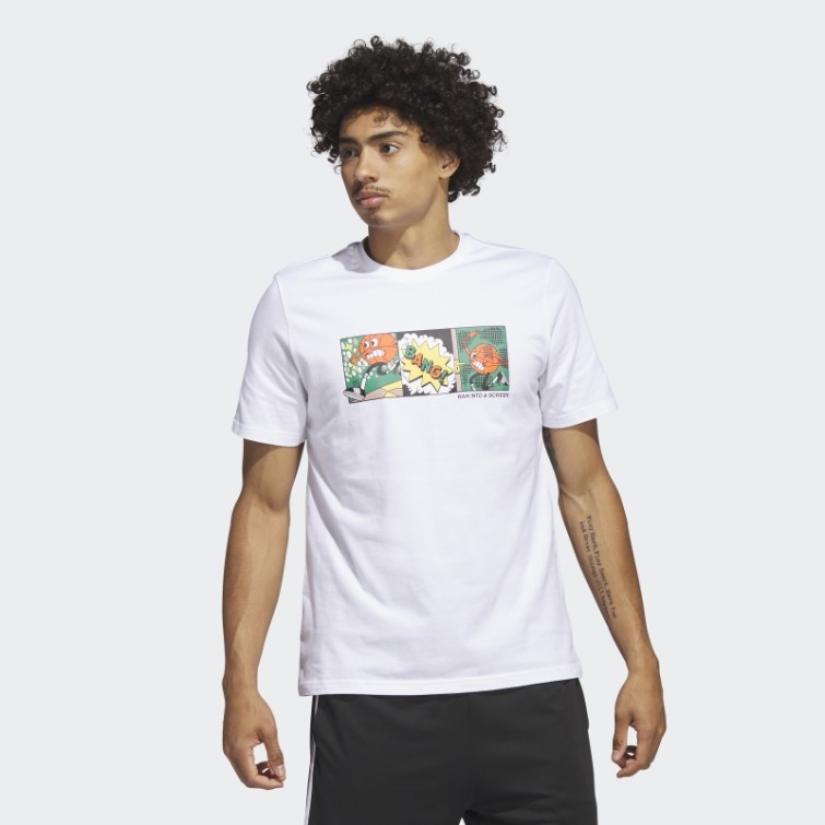 T-shirt Graphique De Basket-ball à Petites Rayures Adidas Blanc