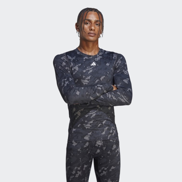 Adidas Techfit Haut D'entraînement à Manches Longues Imprimé Noir