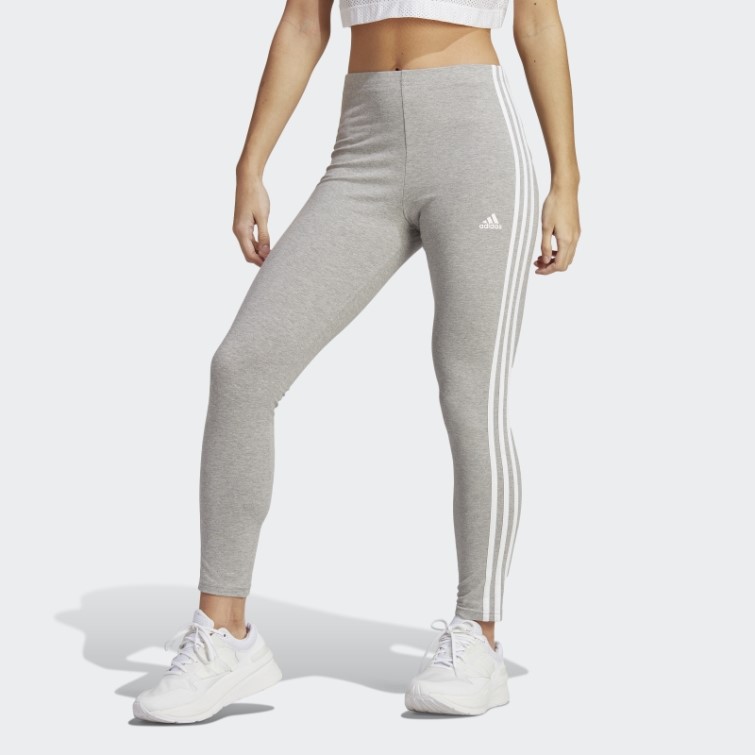 Legging Taille Haute En Jersey Simple 3 Bandes Essentials Gris Moyen Adidas