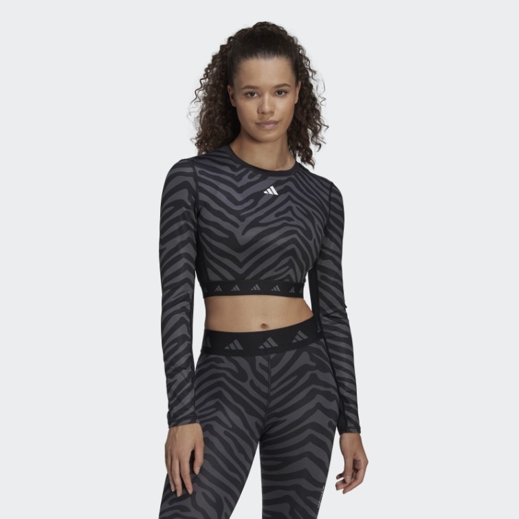 Adidas Hyperglam Techfit Crop Long Sleeve Zebra Tee Noir