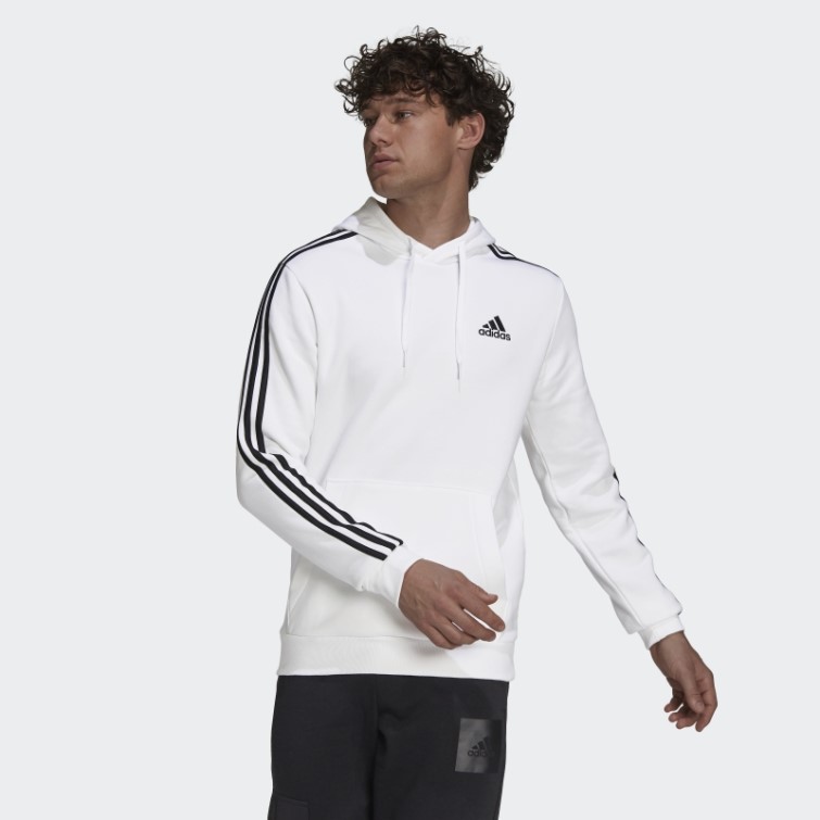 Sweat à Capuche Adidas Essentials 3 Bandes En Polaire Blanc