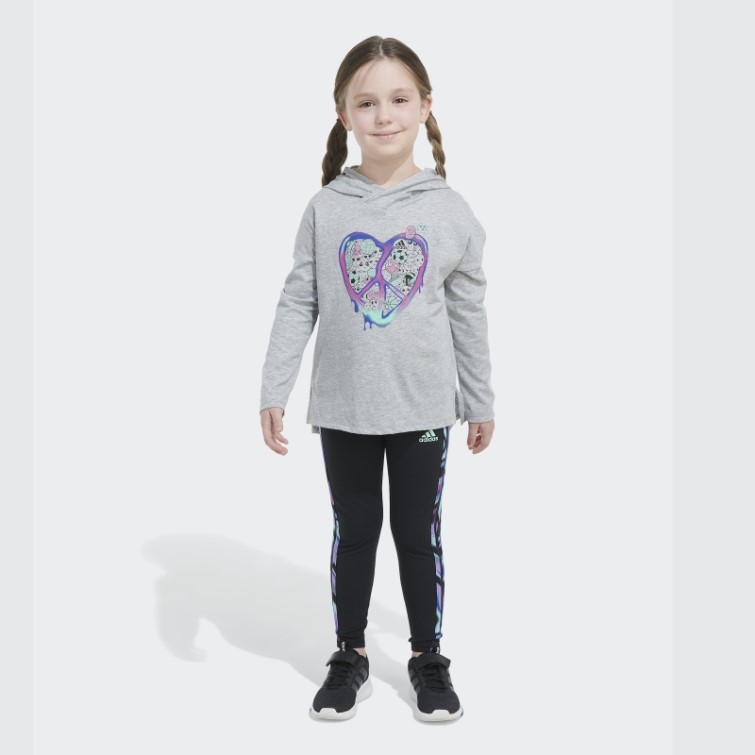 Ensemble Ls Hood Tee Tight Gris Chiné Adidas