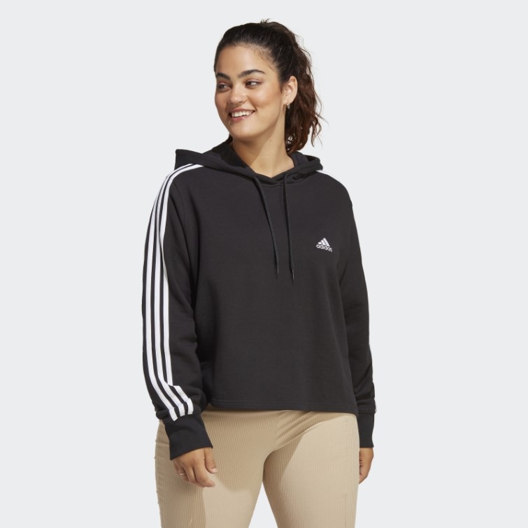 Adidas Essentials 3-stripes French Terry Crop Hoodie (taille Plus) Noir