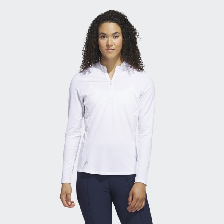 Polo De Golf à Manches Longues Et Quart De Zip Adidas Blanc